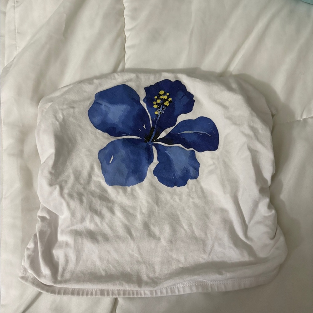 White T-Shirt with Blue Floral Design